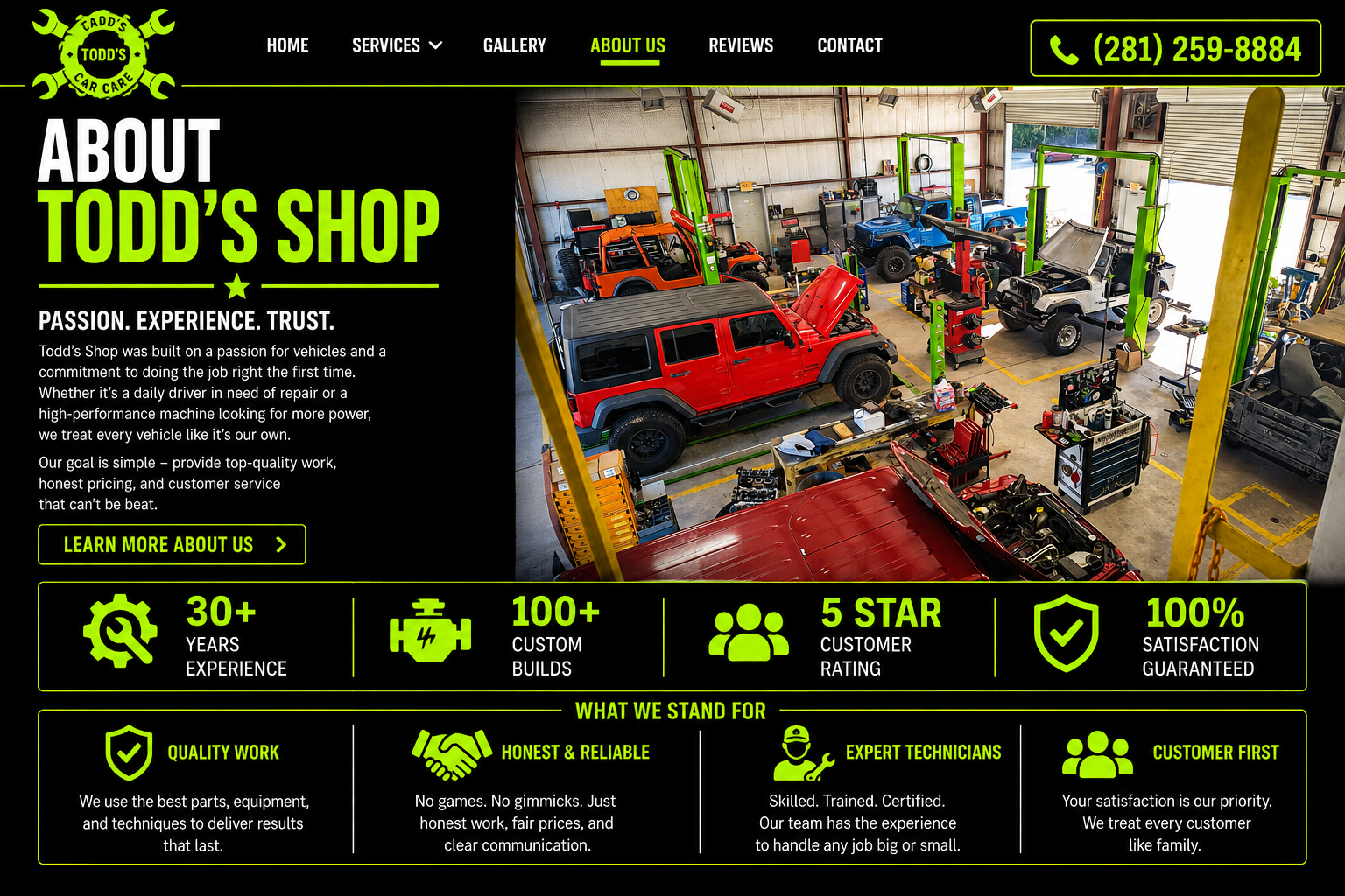 Todd's Shop about page preview