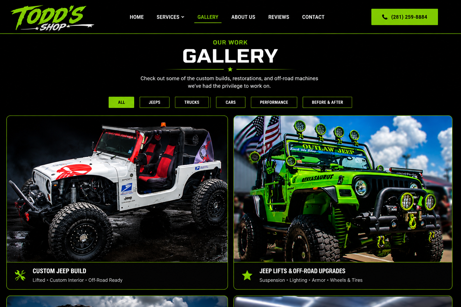 Todd's Shop gallery page preview