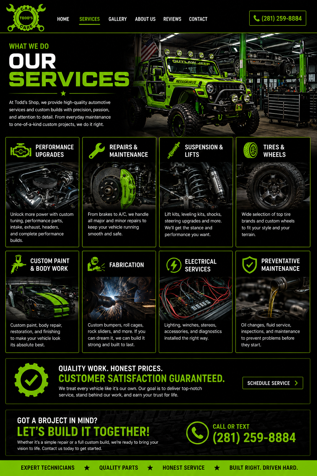 Todd's Shop services page preview